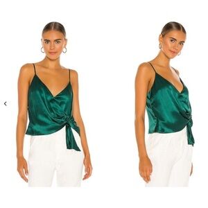 CAMI NYC Brandy Emerald Satin Twist Front V Neck 100% Silk Cami Top XS $195 MSRP